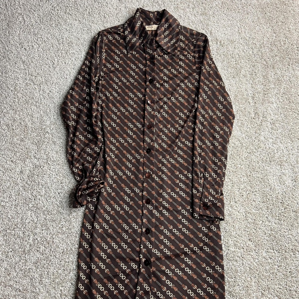 Maje Shirt Dress Womens Small Brown Chain Belt Print Button Midi Made In France